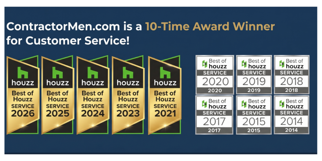 ContractorMen general contractor has been awarded Best of Houzz Service 10 times, serving Cumming and Dawsonville GA since 2014.